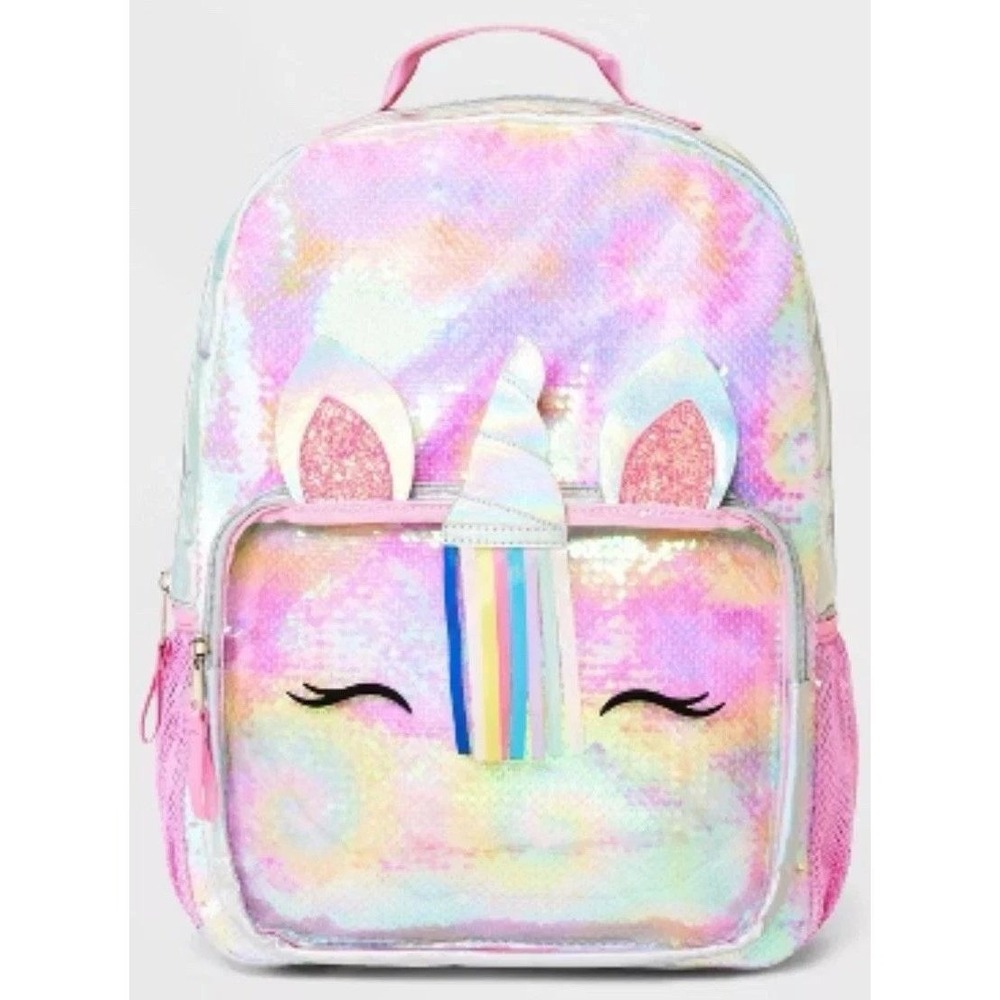 Cat & Jack Unicorn Sequin Backpack Kids Girls School Travel Rainbow
